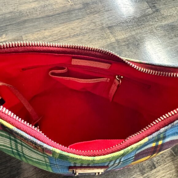 Dooney & Bourke Picnic Ants Canvas Madras Plaid Hobo Bag Purse 9" x 8" x 5"  - R - Picture 10 of 13